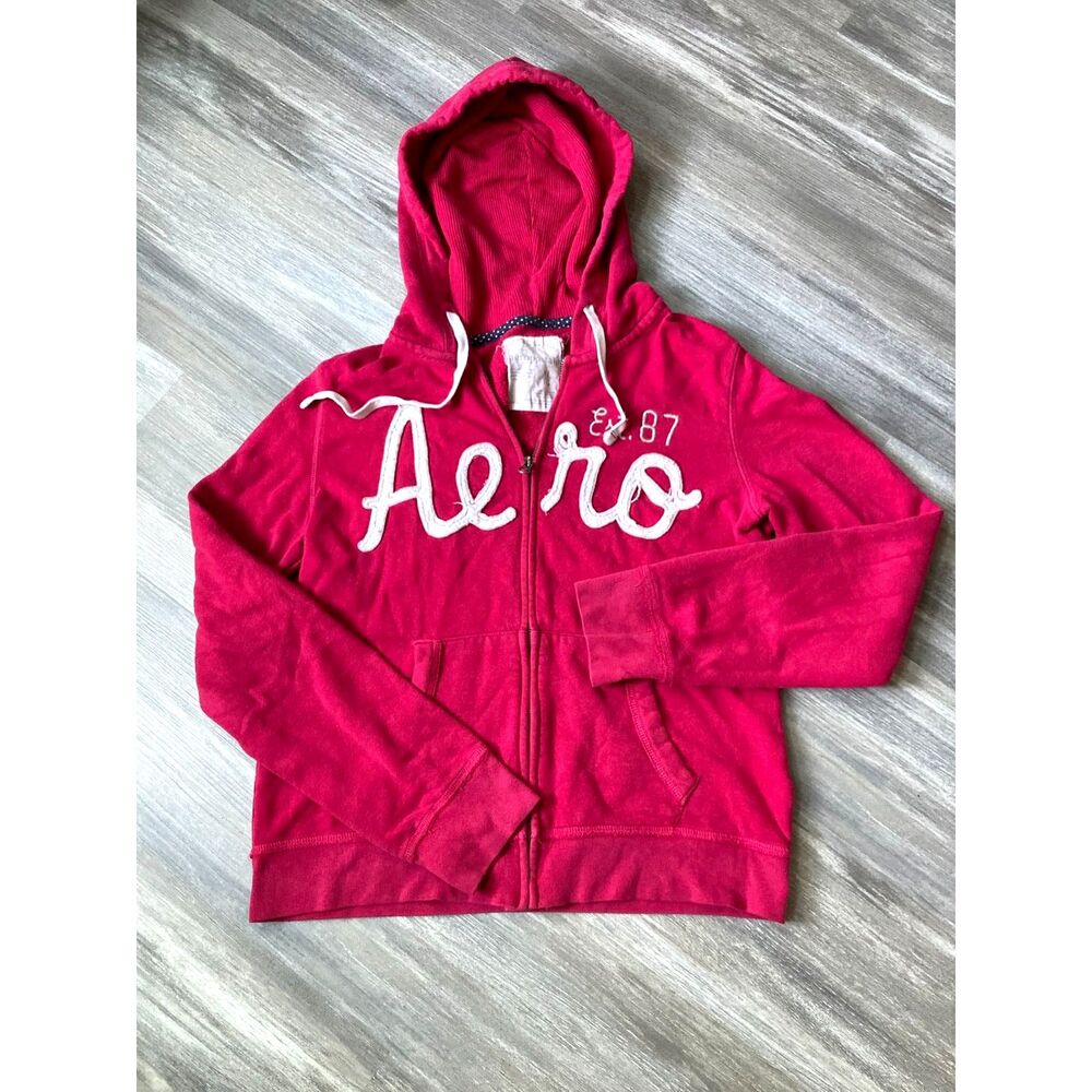 Aéropostale Y2K / Early 2010s Zip Up Hoodie Burgundy / Raspberry / Magenta XL